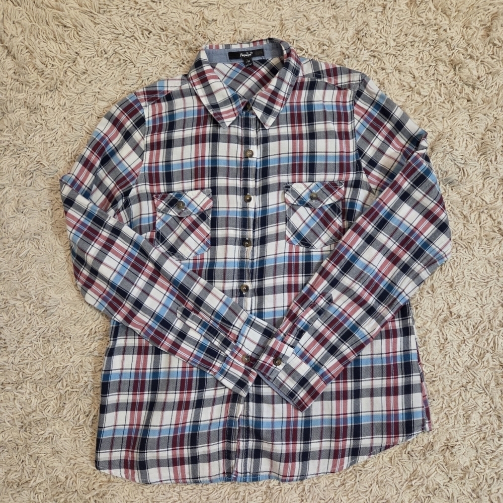 Women Blue Plaid Button up Western Cowboy Long Sleeve Shirt size Large - Picture 7 of 8